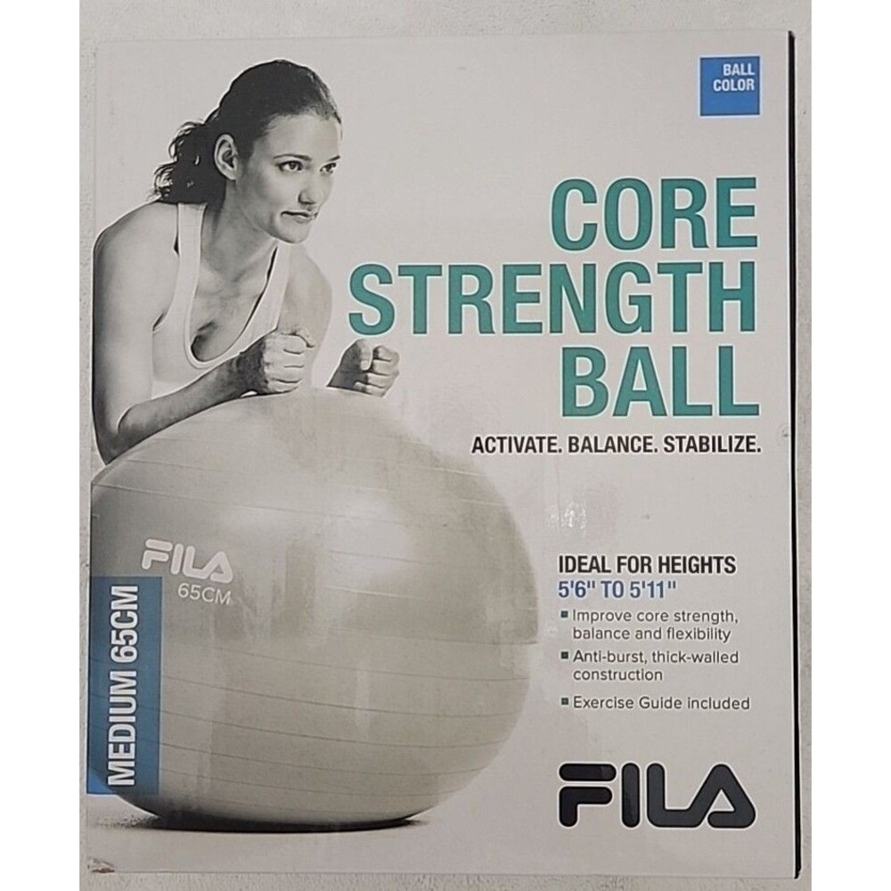 Exercise Fila 65 Cm Blue Core Strength Ball Pump & Book New Open Box Complete